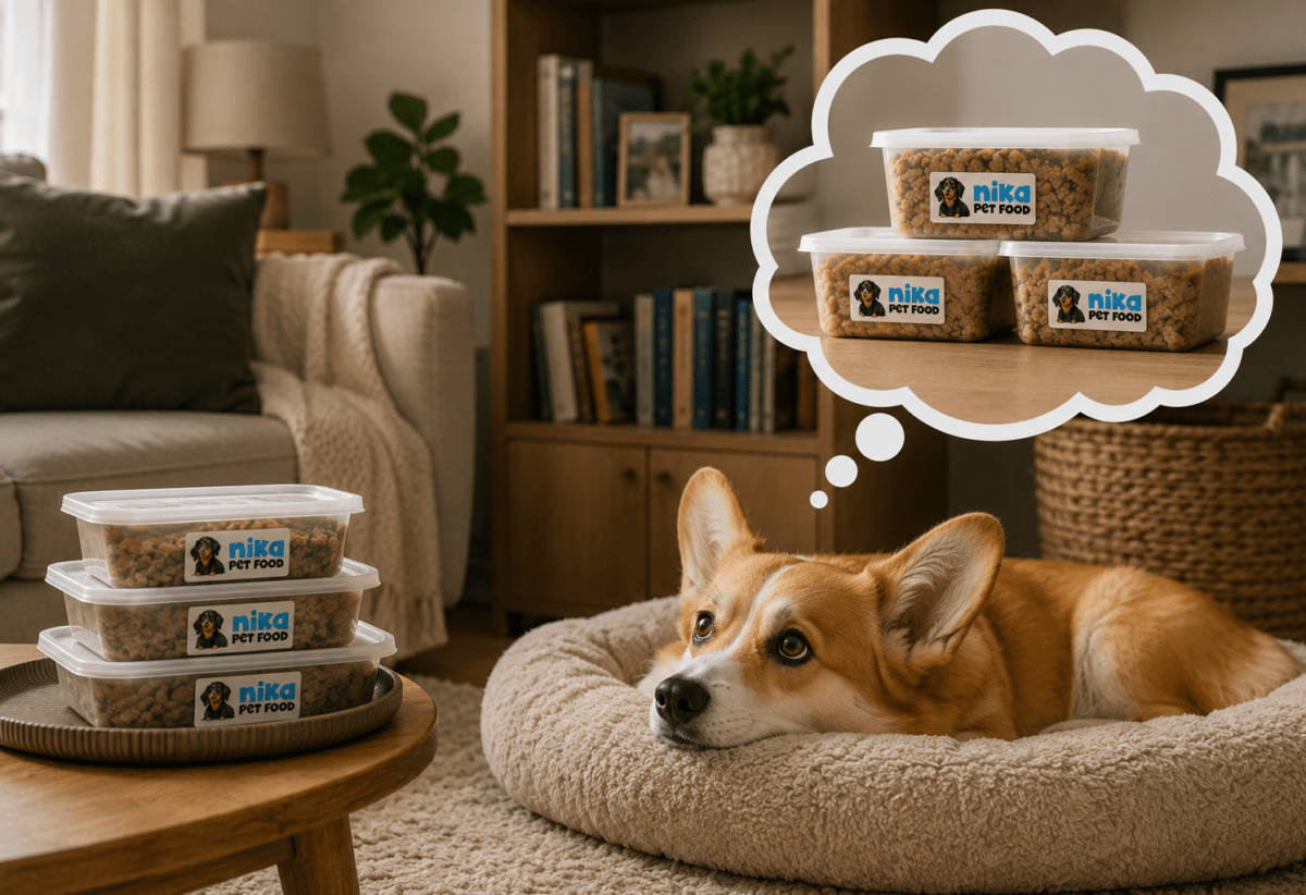 Freshly cooked Nika Pet Food meals stored frozen to preserve nutrients and freshness