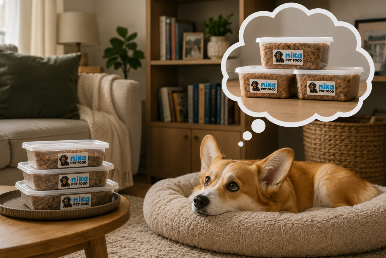 Freshly cooked Nika Pet Food meals stored frozen to preserve nutrients and freshness