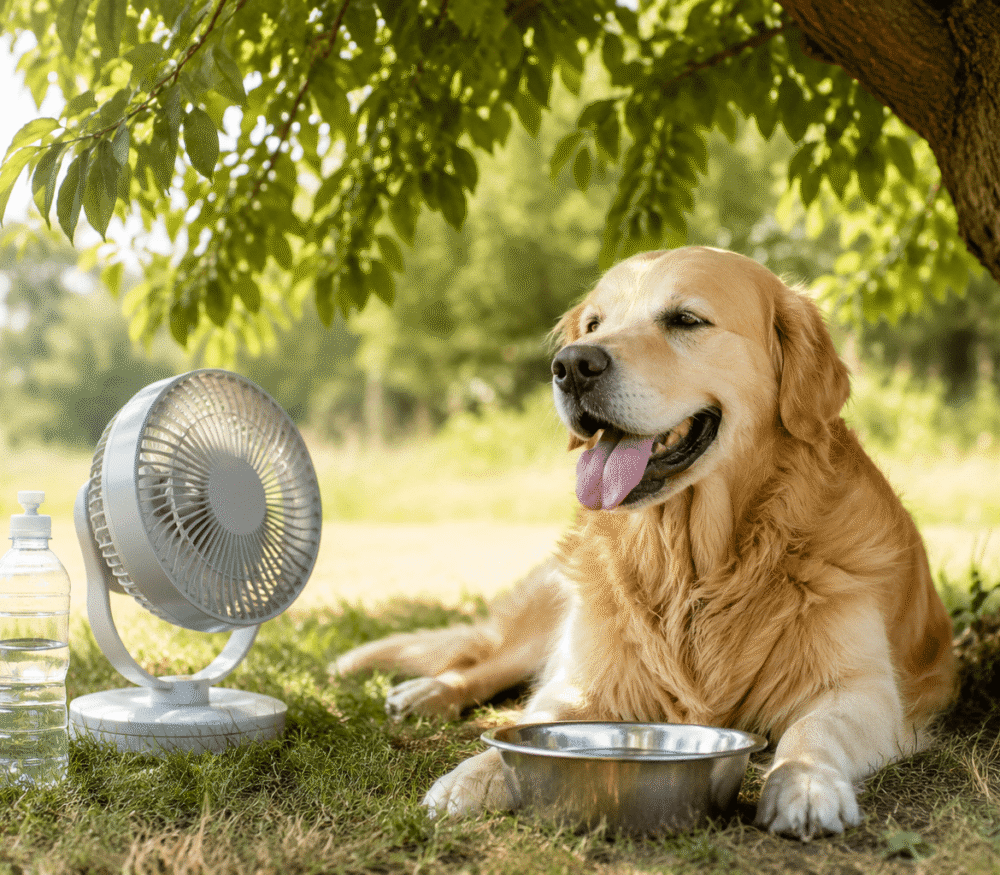 Dog keeping cool in warm weather with Nika Pet Food summer safety advice