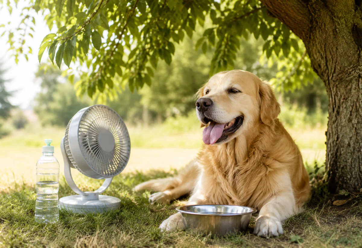 Dog keeping cool in warm weather with Nika Pet Food summer safety advice