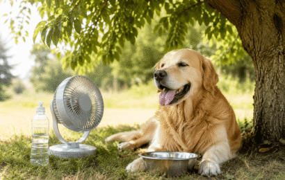 Hot weather dog safety hot weather dog safety: dog resting in shade with fresh water